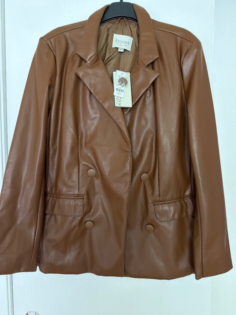 STOOSH Brown Faux Leather Double-Breasted Blazer Jacket Size Large NWT